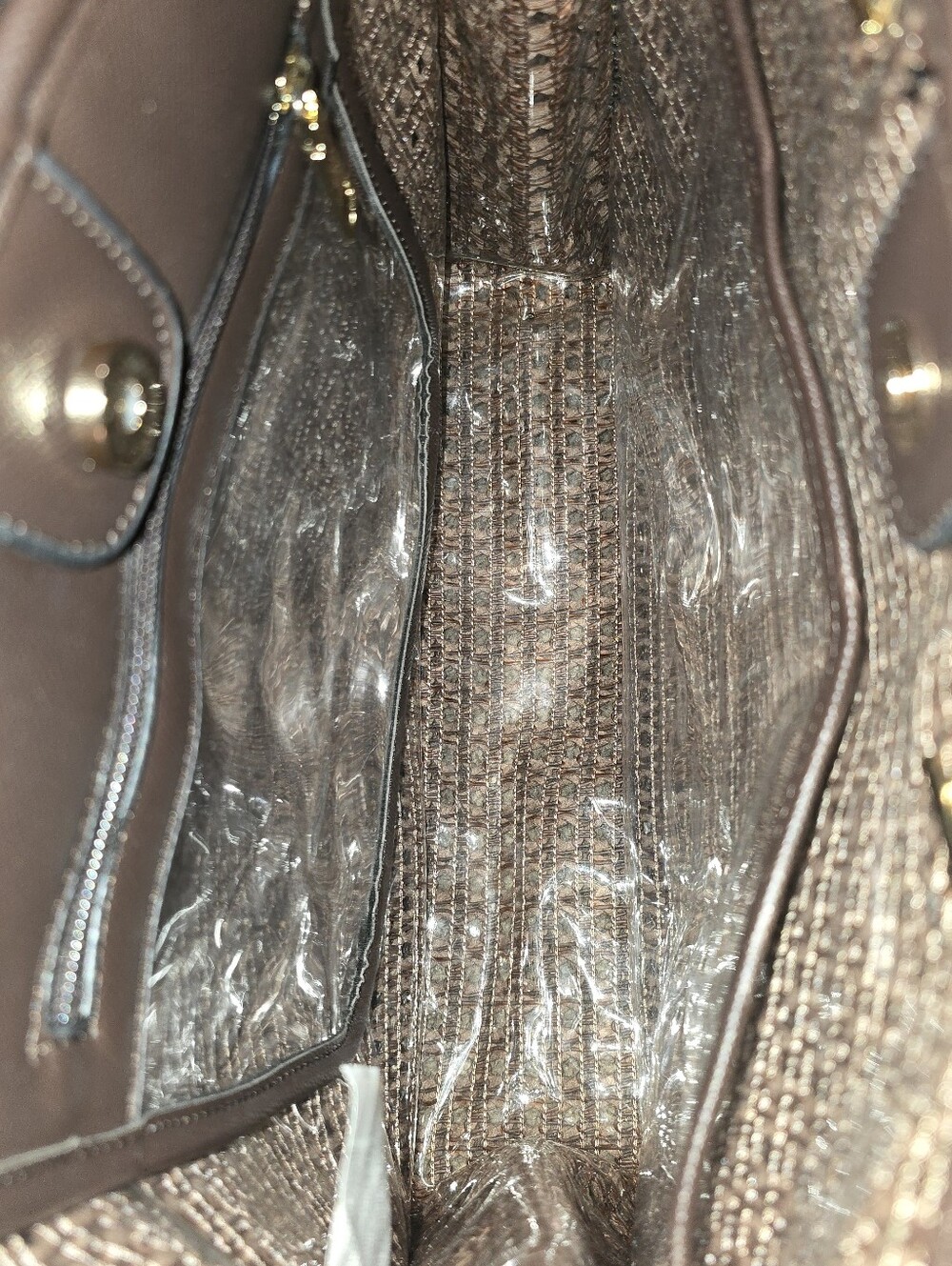 Steve Madden Brown Woven Tote with Black Trim and Gold Chain - Picture 9 of 10